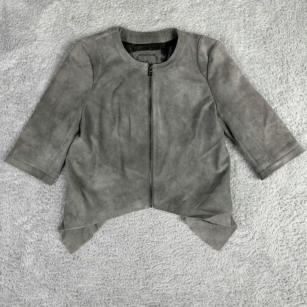 My Tribe Women's Genuine Leather Zipper Jacket L Grey